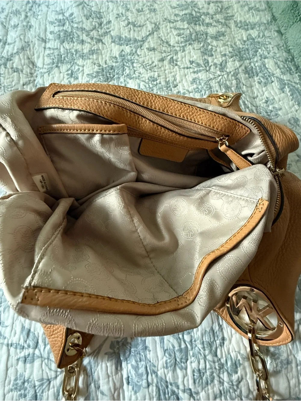 Michael Kors Cognac Pebbled Leather Hobo with Gold Hardware